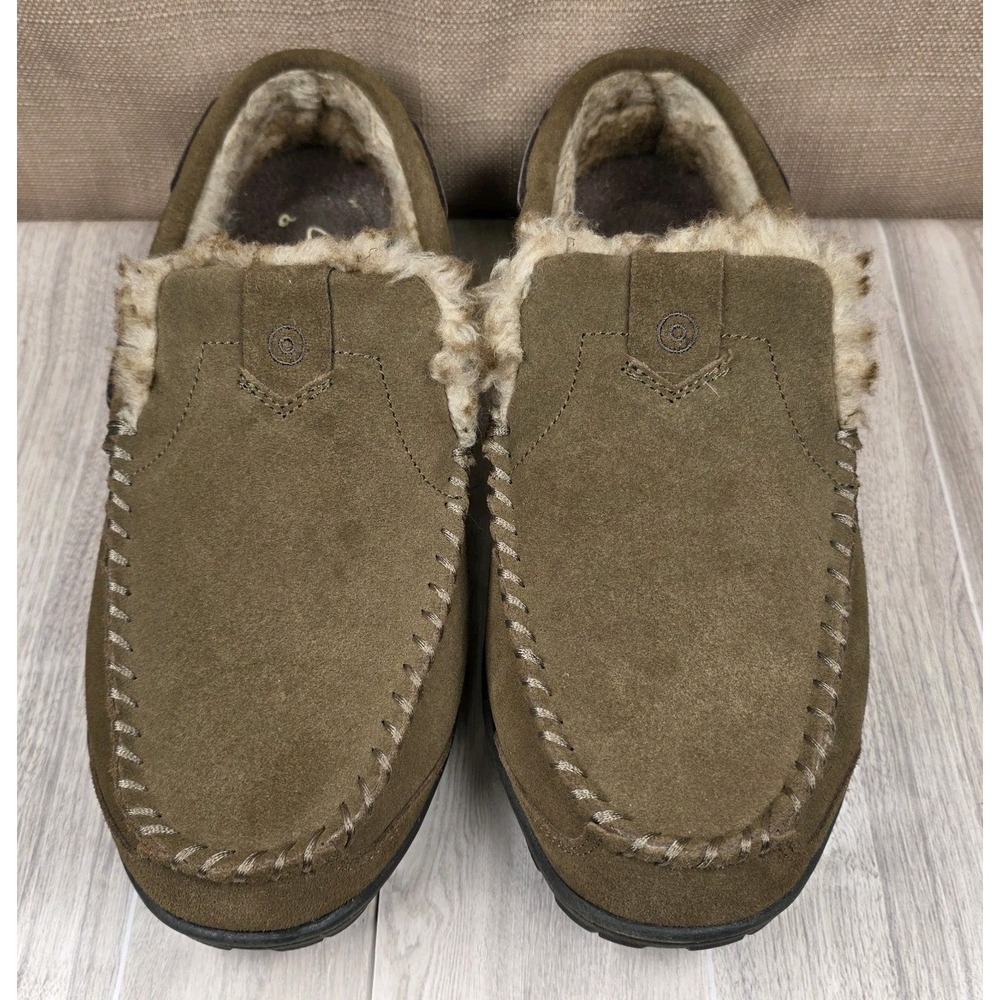 Clarks Men's 11M Venetian Sage Suede Leather Faux Fur Lined Moccasin Slippers
